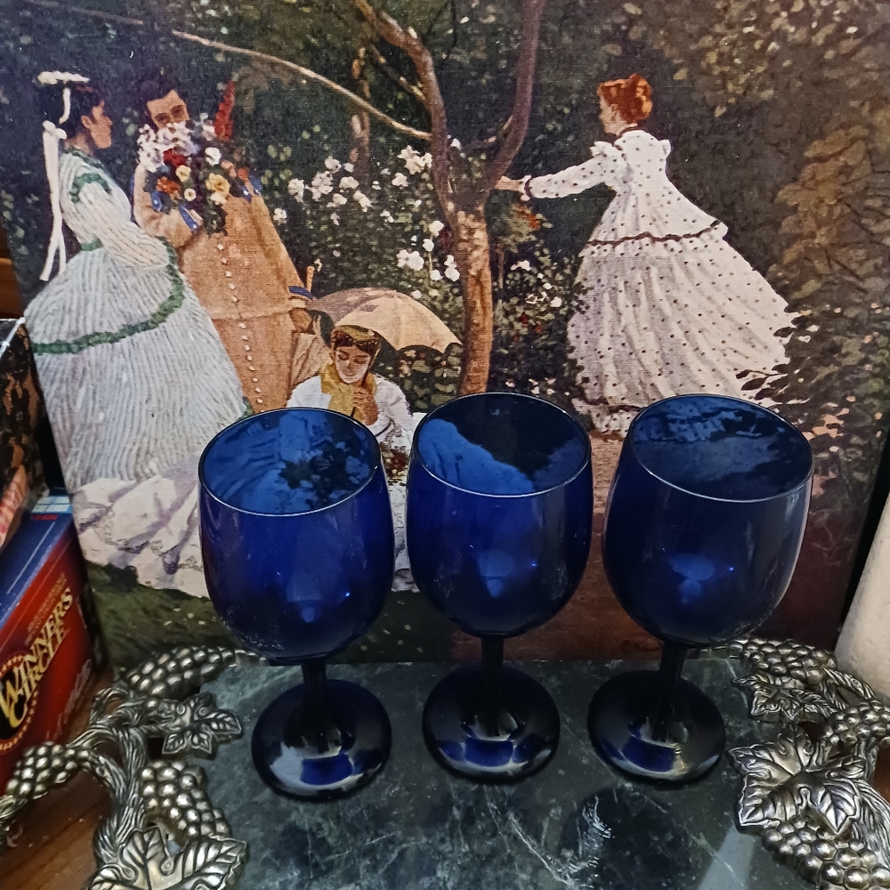 Vintage Libbey Cobalt Blue Wine Goblets  Set of 4🍷Gift! 🎁 - Picture 4 of 7